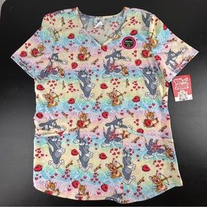 Scrubstar Tom and Jerry Women’s Scrub Top Size Small Love Hearts